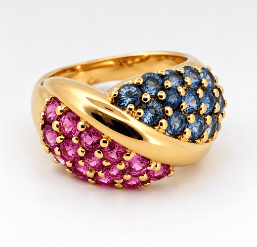 Bague 55 Bague en or jaune 18 carats avec saphirs bleus et roses 58 Facettes 91083