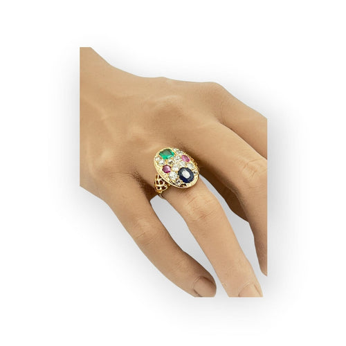 Bague 53 Bague ancienne en or jaune 750, diamants, saphir, rubis et émeraude 58 Facettes 149070238