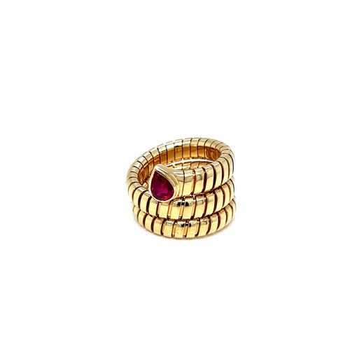 Bague 52 Bulgari Serpenti Tubogas - Bague vintage à trois rangs en or jaune 18k avec rubis 58 Facettes