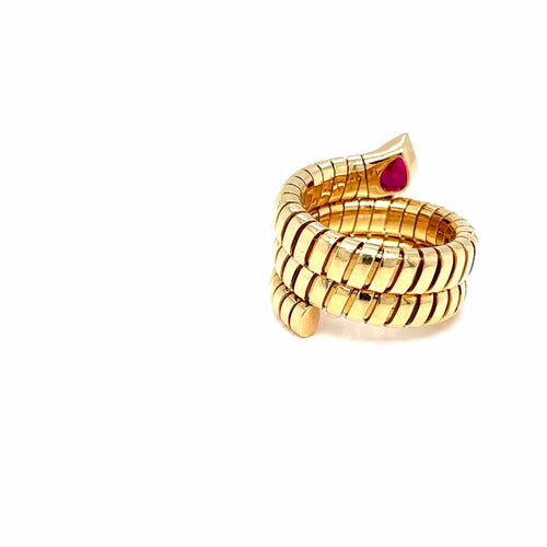 Bague 52 Bulgari Serpenti Tubogas - Bague vintage à trois rangs en or jaune 18k avec rubis 58 Facettes