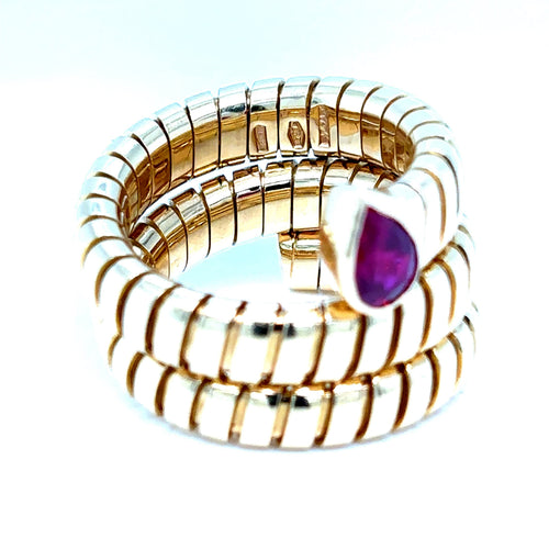 Bague 52 Bulgari Serpenti Tubogas - Bague vintage à trois rangs en or jaune 18k avec rubis 58 Facettes