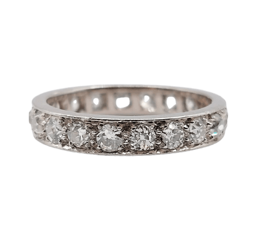 Bague 55.5 Alliance américaine Art déco en platine, 2 carats de diamants taille ancienne 58 Facettes A08020