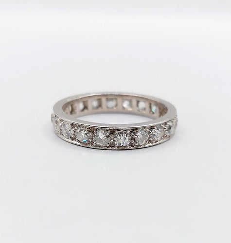 Bague 55.5 Alliance américaine Art déco en platine, 2 carats de diamants taille ancienne 58 Facettes A08020