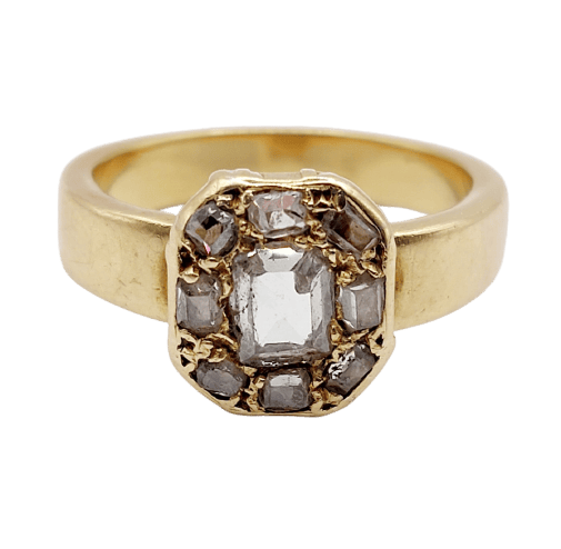 Bague 56 Bague chevalière ancienne en or 18k et diamants taille table, vers 1890 58 Facettes A08021