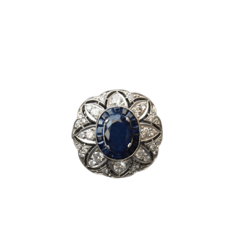 Bague 54 Bague de style Art déco en platine, saphirs et diamants 58 Facettes ANILLO 1