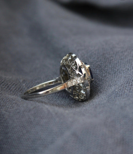 Bague 54 Bague de style Art déco en platine, saphirs et diamants 58 Facettes ANILLO 1