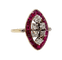 Bague 56 Bague marquise Art déco en or 18k, diamants taille ancienne et rubis calibrés 58 Facettes A08023