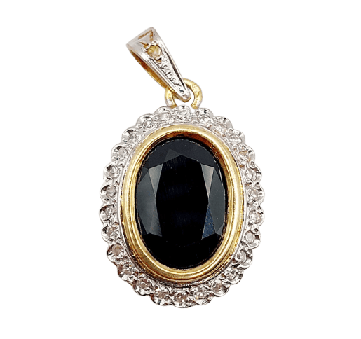 Pendentif Pendentif Art déco en or 18k et platine, saphir naturel de 4,20 ct et diamants 58 Facettes A08024