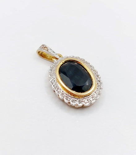 Pendentif Pendentif Art déco en or 18k et platine, saphir naturel de 4,20 ct et diamants 58 Facettes A08024