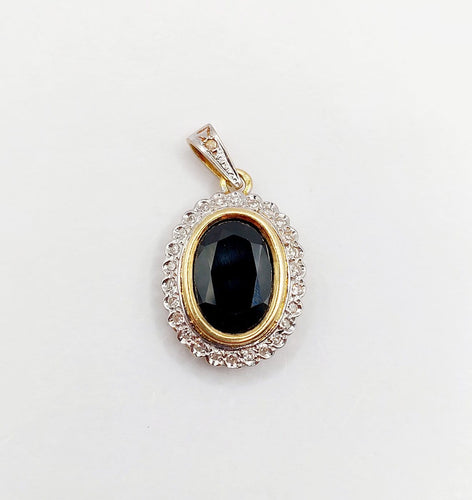 Pendentif Pendentif Art déco en or 18k et platine, saphir naturel de 4,20 ct et diamants 58 Facettes A08024