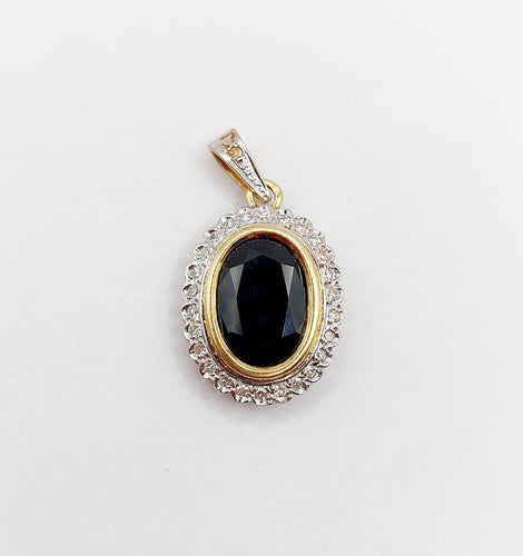 Pendentif Pendentif Art déco en or 18k et platine, saphir naturel de 4,20 ct et diamants 58 Facettes A08024