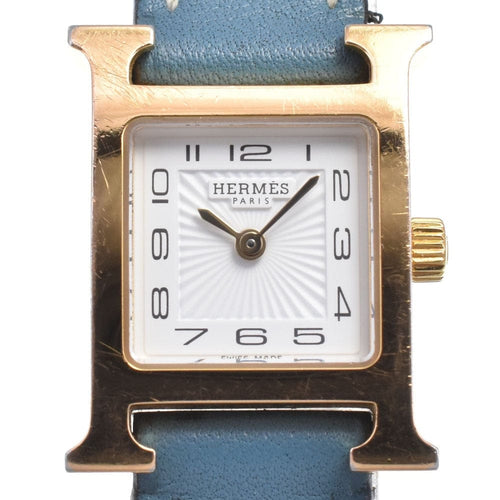 Montre Hermès - Montre Heure H à quartz, métal plaqué or et cuir 58 Facettes aryy9ioj54