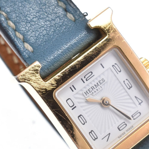 Montre Hermès - Montre Heure H à quartz, métal plaqué or et cuir 58 Facettes aryy9ioj54