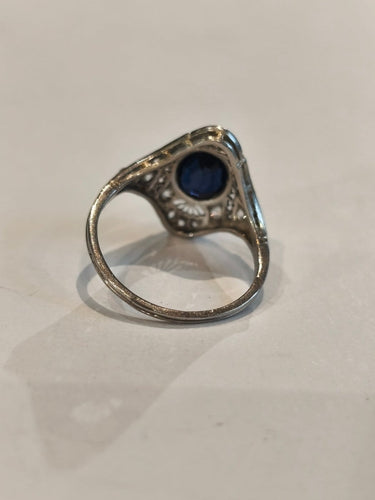 Bague 54 Bague Art déco marquise en platine, saphir synthétique et diamants 58 Facettes 01384