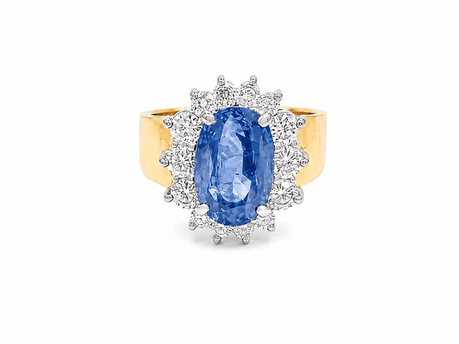 Bague 58 Bague Pompadour - Saphir de Ceylan 6,47 ct, diamants, or jaune 18 ct 58 Facettes BSA113