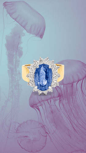 Bague 58 Bague Pompadour - Saphir de Ceylan 6,47 ct, diamants, or jaune 18 ct 58 Facettes BSA113