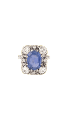 Bague 54 Bague avec saphir de Ceylan non chauffé, diamants, platine et or gris 18 carats 58 Facettes BSA92