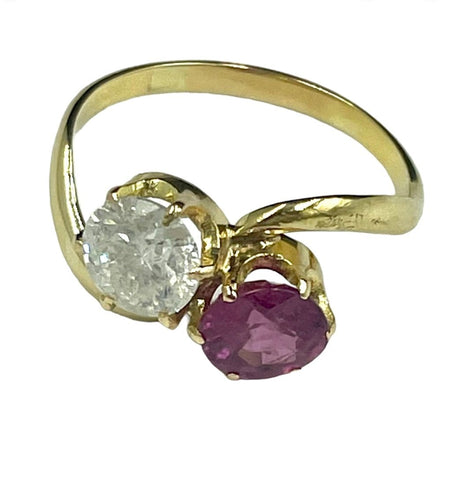 Bague 55 Bague toi & moi en or 750, diamant et rubis 58 Facettes Bague
