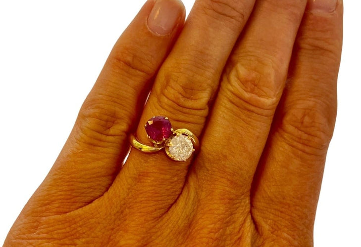 Bague 55 Bague toi & moi en or 750, diamant et rubis 58 Facettes Bague
