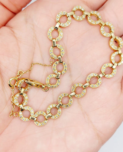 Bracelet Bracelet vintage en or 18k à motifs circulaires et diamants, 1,50 ct 58 Facettes A07831