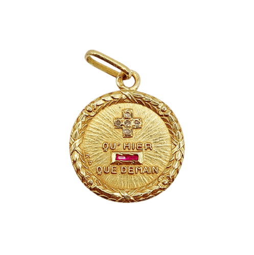 Pendentif Augis - Pendentif médaille d’amour en or 18k, diamants et rubis, vers 1950 58 Facettes A07828