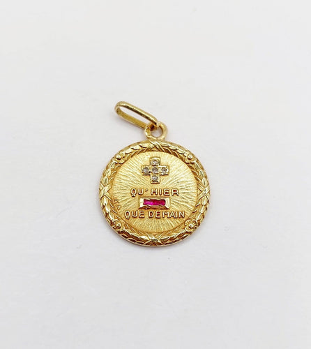 Pendentif Augis - Pendentif médaille d’amour en or 18k, diamants et rubis, vers 1950 58 Facettes A07828