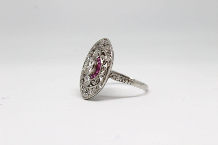 Bague 57 Bague de style Art déco en platine, diamants et rubis 58 Facettes ANILLO 11