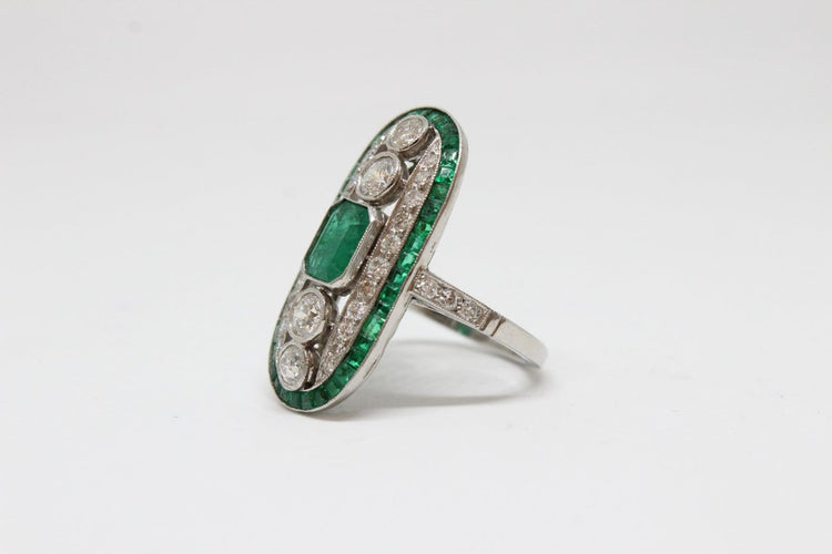 Bague 53 Bague Art déco en platine, émeraudes et diamants 58 Facettes ANILLO 12