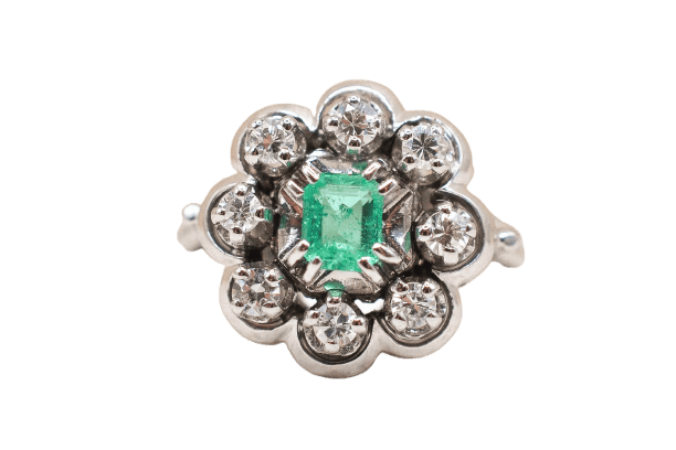 Bague 44 Bague flocon en or blanc 18 carats, émeraude et diamants 58 Facettes 4055