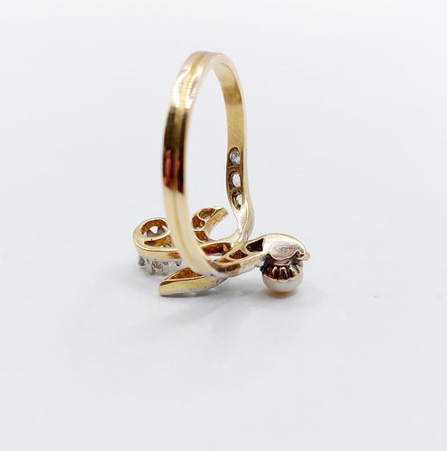 Bague 56 Bague duchesse en or 18k et platine, diamant taille ancienne et perle 58 Facettes A07827