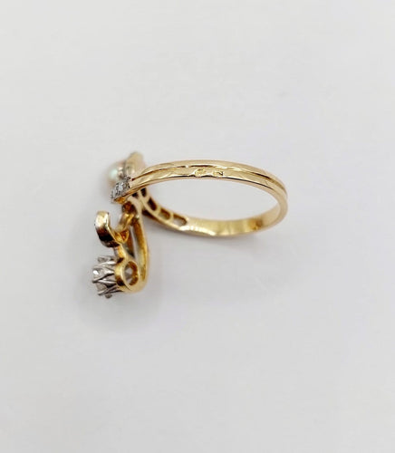 Bague 56 Bague duchesse en or 18k et platine, diamant taille ancienne et perle 58 Facettes A07827