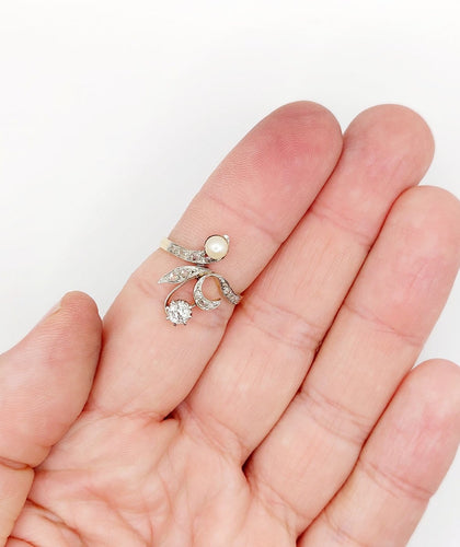 Bague 56 Bague duchesse en or 18k et platine, diamant taille ancienne et perle 58 Facettes A07827