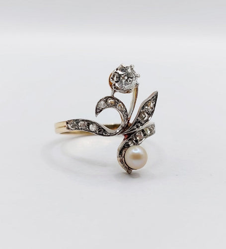 Bague 56 Bague duchesse en or 18k et platine, diamant taille ancienne et perle 58 Facettes A07827