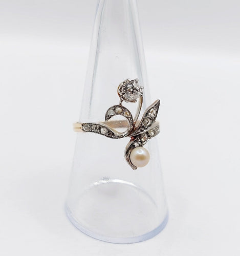 Bague 56 Bague duchesse en or 18k et platine, diamant taille ancienne et perle 58 Facettes A07827