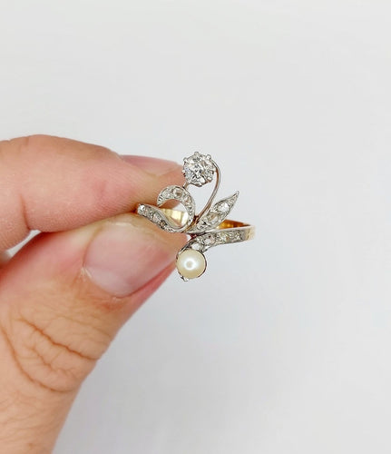 Bague 56 Bague duchesse en or 18k et platine, diamant taille ancienne et perle 58 Facettes A07827