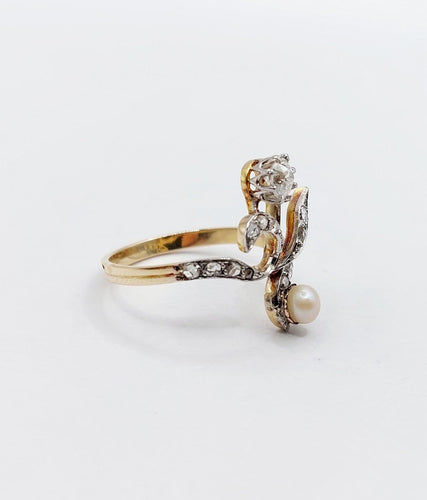 Bague 56 Bague duchesse en or 18k et platine, diamant taille ancienne et perle 58 Facettes A07827