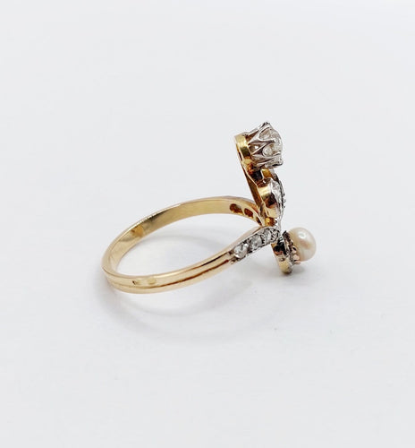Bague 56 Bague duchesse en or 18k et platine, diamant taille ancienne et perle 58 Facettes A07827