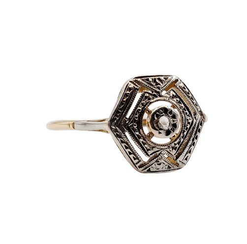 Bague 54 Bague Art déco en or 18k et platine, diamant taille rose, monture géométrique (vers 1940) 58 Facettes A07823