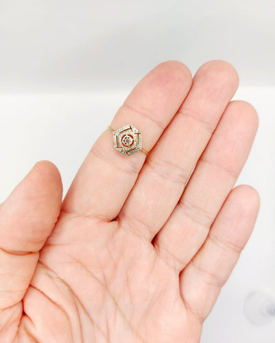 Bague 54 Bague Art déco en or 18k et platine, diamant taille rose, monture géométrique (vers 1940) 58 Facettes A07823