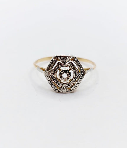 Bague 54 Bague Art déco en or 18k et platine, diamant taille rose, monture géométrique (vers 1940) 58 Facettes A07823