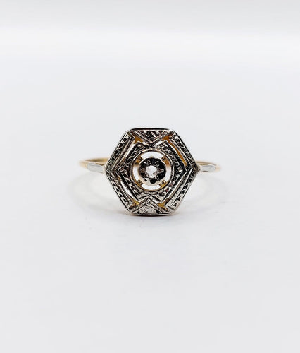 Bague 54 Bague Art déco en or 18k et platine, diamant taille rose, monture géométrique (vers 1940) 58 Facettes A07823