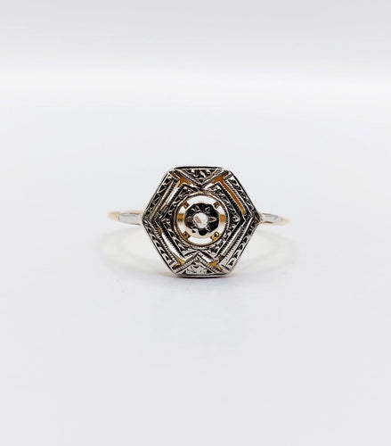 Bague 54 Bague Art déco en or 18k et platine, diamant taille rose, monture géométrique (vers 1940) 58 Facettes A07823