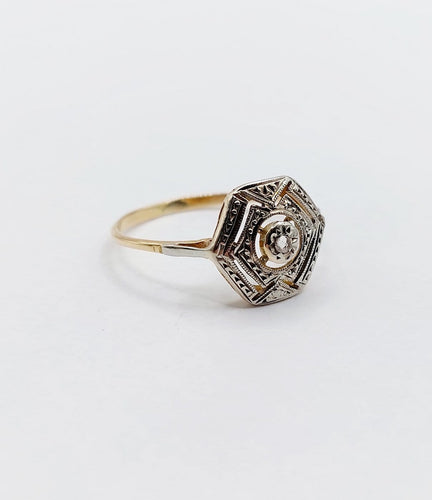Bague 54 Bague Art déco en or 18k et platine, diamant taille rose, monture géométrique (vers 1940) 58 Facettes A07823