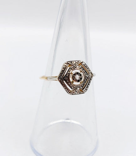 Bague 54 Bague Art déco en or 18k et platine, diamant taille rose, monture géométrique (vers 1940) 58 Facettes A07823