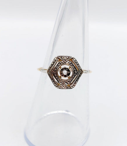 Bague 54 Bague Art déco en or 18k et platine, diamant taille rose, monture géométrique (vers 1940) 58 Facettes A07823