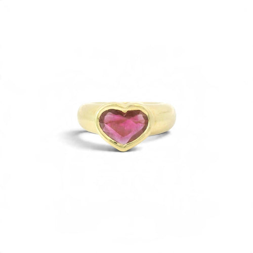 Bague 52 Bague vintage en or jaune 18 carats sertie d’un rubis cœur 58 Facettes 566