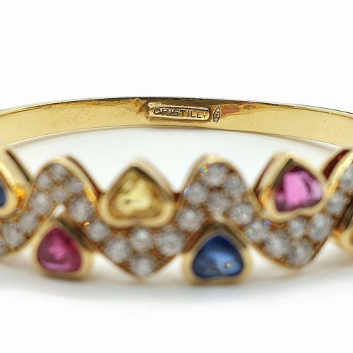 Bracelet Cristilli - Bracelet jonc en or jaune 18k, diamants et saphirs 58 Facettes 277