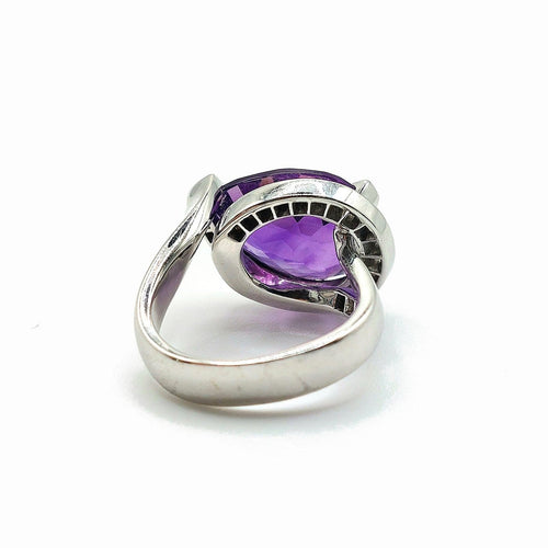 Bague 51 Bague en or blanc 18k, améthyste taille poire et diamants 58 Facettes 278