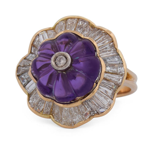 Bague 54 Bague en or jaune 18 carats, améthyste et diamants 58 Facettes AN636 (00429)