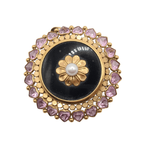 Broche Broche en or jaune 18 carats, saphirs violets, perle et onyx 58 Facettes #2223